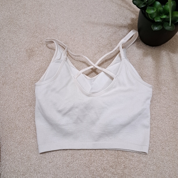 Lemon Ribbed Yoga Bra Women's Size Medium Cream Seamless NWOT Lounge - Picture 4 of 7